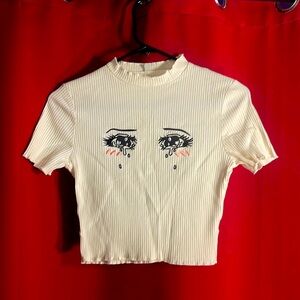 NWOT crying anime eyes cropped shirt